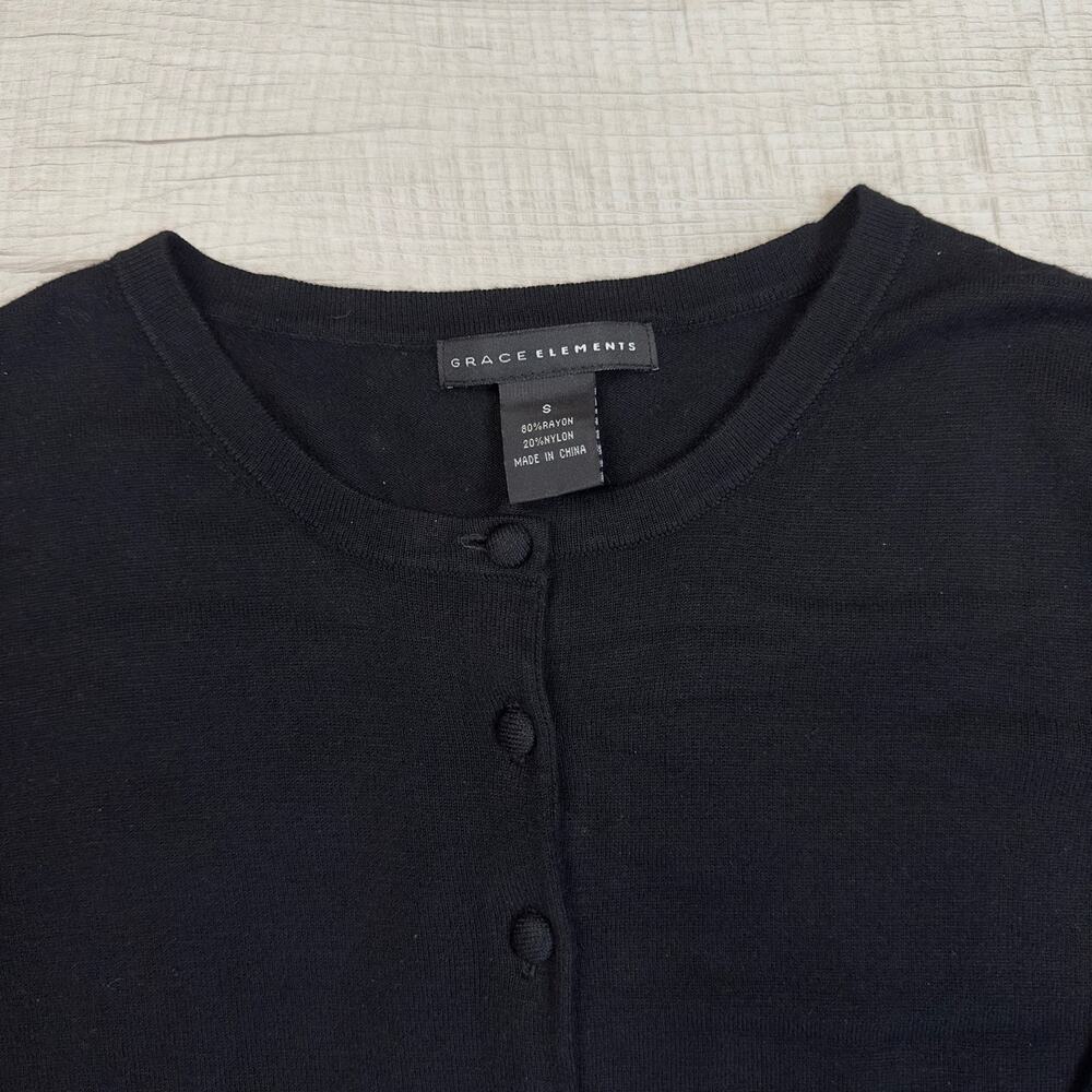 Grace Elements Black Tank & Sweater Lot WMNS Small 3/4 Sleeve Button Up Rayon - Picture 4 of 16